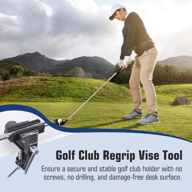 lovivid Golf Grip Kit for Regripping Golf Clubs - Include Portable Table Vise Rubber Clamp, 15 Tapes Strips, Golf Grip Removal Tool with Solvent - Image 2
